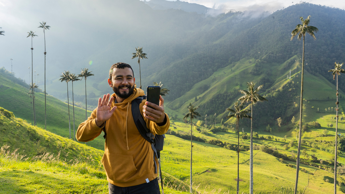 young traveler doing video vlogging. Concept of influencing travelers